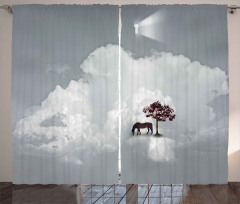 Horse Spring Tree Cloud Curtain