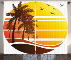 Beach Palm Trees Birds Curtain