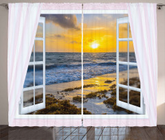 Open Window Sunrise Sea Curtain