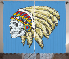 Skull with Feathers Folk Curtain