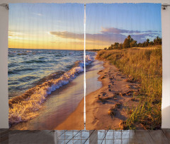Sandy Calm Beach Sunset Curtain