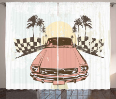 Retro Auto Sport Palms Curtain
