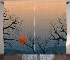 Sunrise Branches Misty Sky Curtain