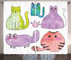 Cats in Watercolor Style Curtain