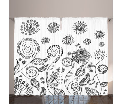 Doodle Swirled Flowers Curtain