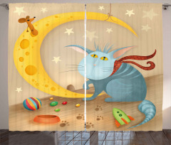 Cat Mouse Crescent Moon Curtain