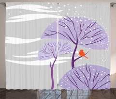 Purple Trees Snow Bird Curtain
