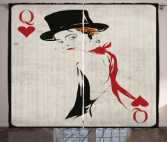 Retro Woman Card Ace Curtain
