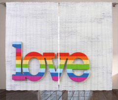 Love Sign on Wood Planks Curtain
