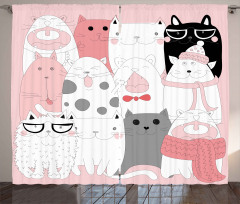 Funny Kittens Humor Doodle Curtain