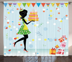 Mother with Cake Cartoon Curtain