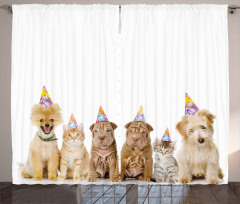 Dogs Cats at a Party Curtain