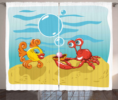 Fish Crab Cartoon Curtain