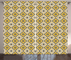 Yellow Tile Flowers Curtain