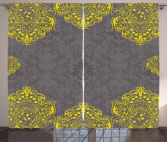 Yellow Grey Florals Curtain