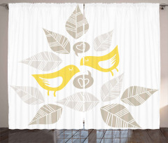 Art Deco Birds Leaves Curtain