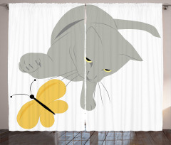 Cat Yellow Moth Curtain