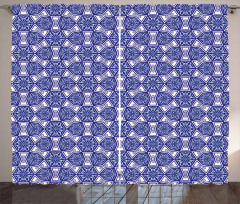 Indigo Floral Geometric Curtain
