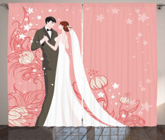 Bride Groom Dancing Floral Curtain