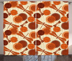 Orange Flowers Dragonfly Curtain