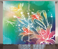Digital Lilacs Dragonfly Curtain