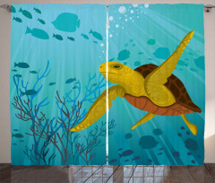 Cartoon Turtle Coral Curtain