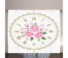 Vintage Clock Roses Curtain