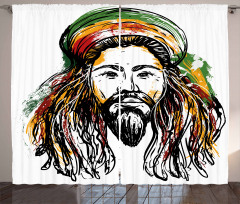 Rasta Man Sketch Portrait Curtain