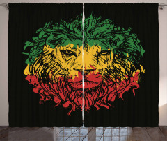 Grunge Lion Head Portrait Curtain