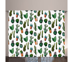 Spiked Cacti Pots Art Curtain