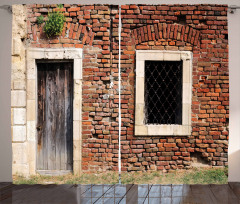 Old House Door Brickwork Curtain