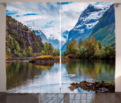 Snowy Norway Mountains Curtain