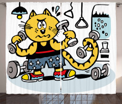 Cartoon Cat Lifting Curtain