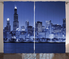 Chicago Skyline Night Curtain