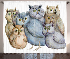 Owl Family Portrait Art Curtain