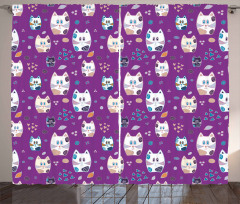 Doodle Cartoon Kittens Curtain