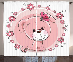 Puppy Daisy Flowers Curtain
