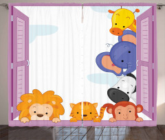 Animals Peeping Window Curtain