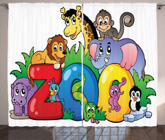 Zoo Sign Various Mascots Curtain