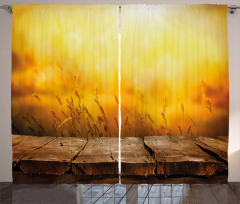 Empty Tabletop and Wheat Curtain