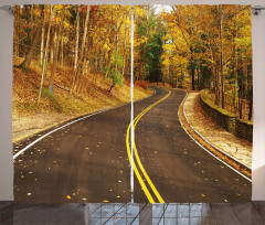 Autumn Scenery Roadway Curtain