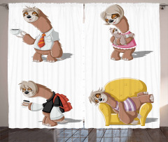 Lazy Sloth Family Cartoon Curtain