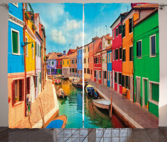 Colorful Buildings Boats Curtain