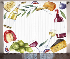 Watercolor Food Wine Frame Curtain