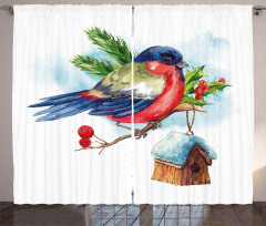 Christmas Bird Holly Pine Curtain