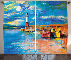 Oil Painting Lighthouse Curtain