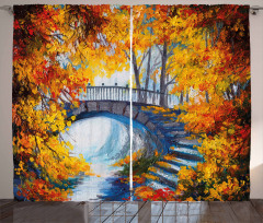 Autumn Forest with Bridge Curtain