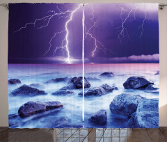 Stormy Sky Ocean Rocks Night Curtain