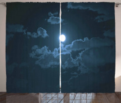 Full Moon Dark Clouds Fog Curtain