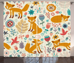 Foxes Ornate Flowers Birds Curtain